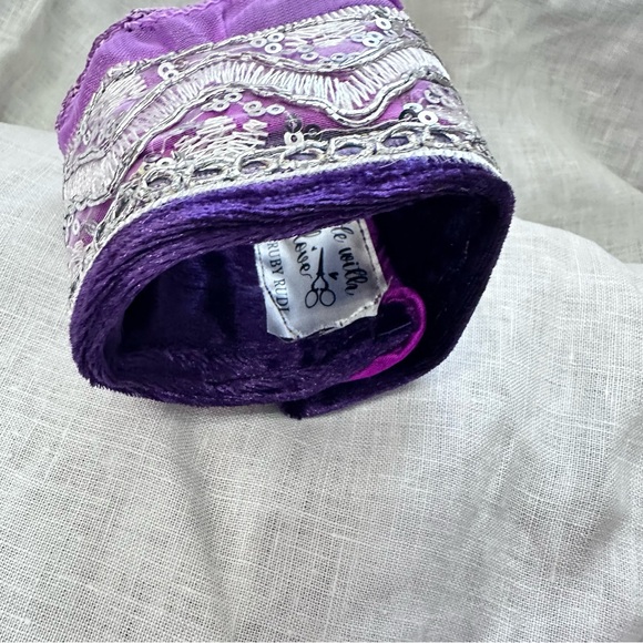 PURPLE VELVET GYPSY COIN CHARM CUFF BRACELET TEXTILE FIBER ART LUXURY SIGNED 7’ - Picture 7 of 15